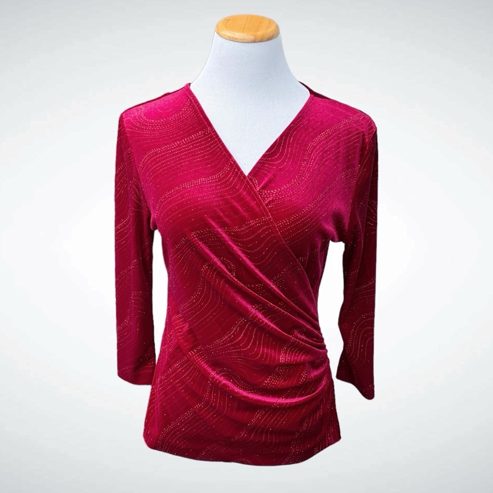 R&K Evening Dressy Wrap Pullover Top 3/4-Sleeves